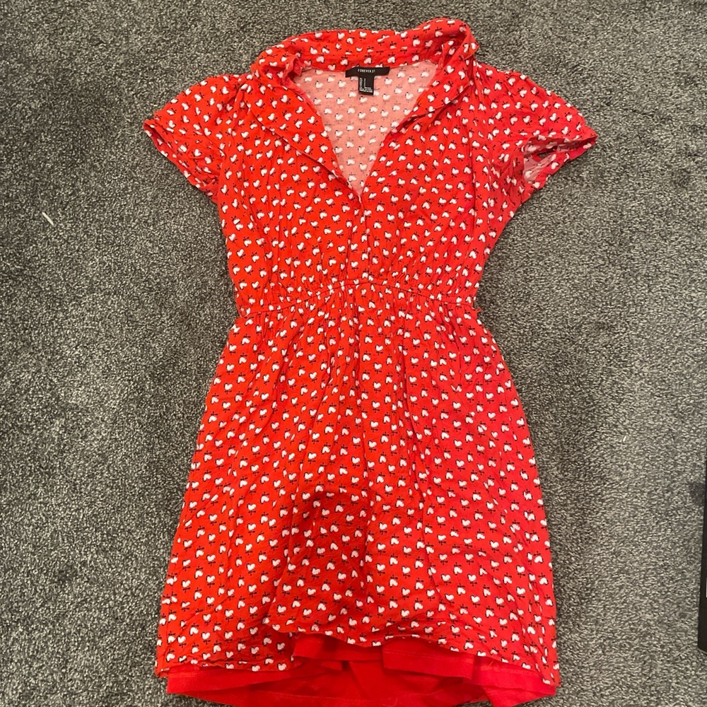 Forever 21 Red and White Chicken Print Dress